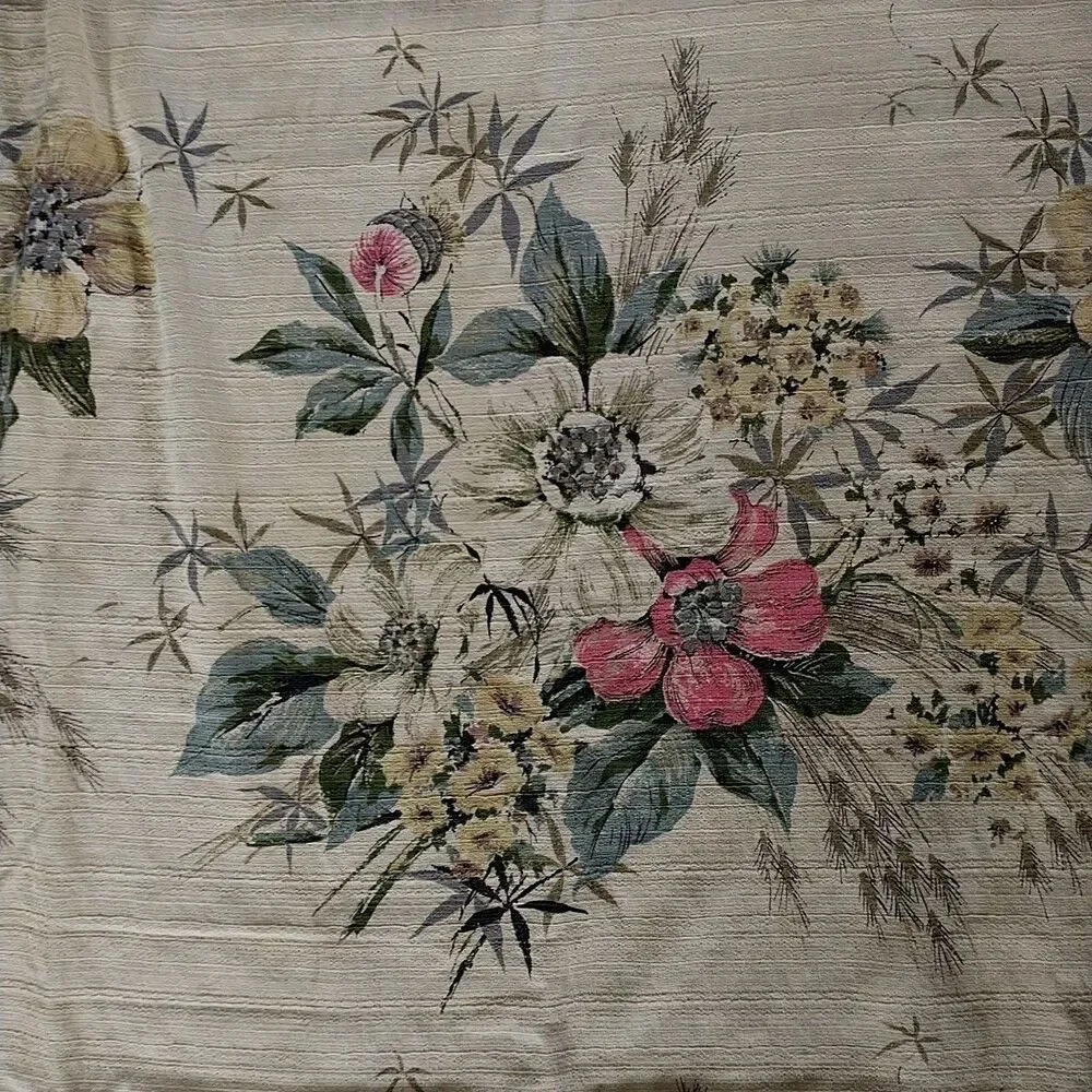 2 Vtg Imperfect Curtain Panel Yellow Pink Floral FrenchCountry Crafters Upcycle